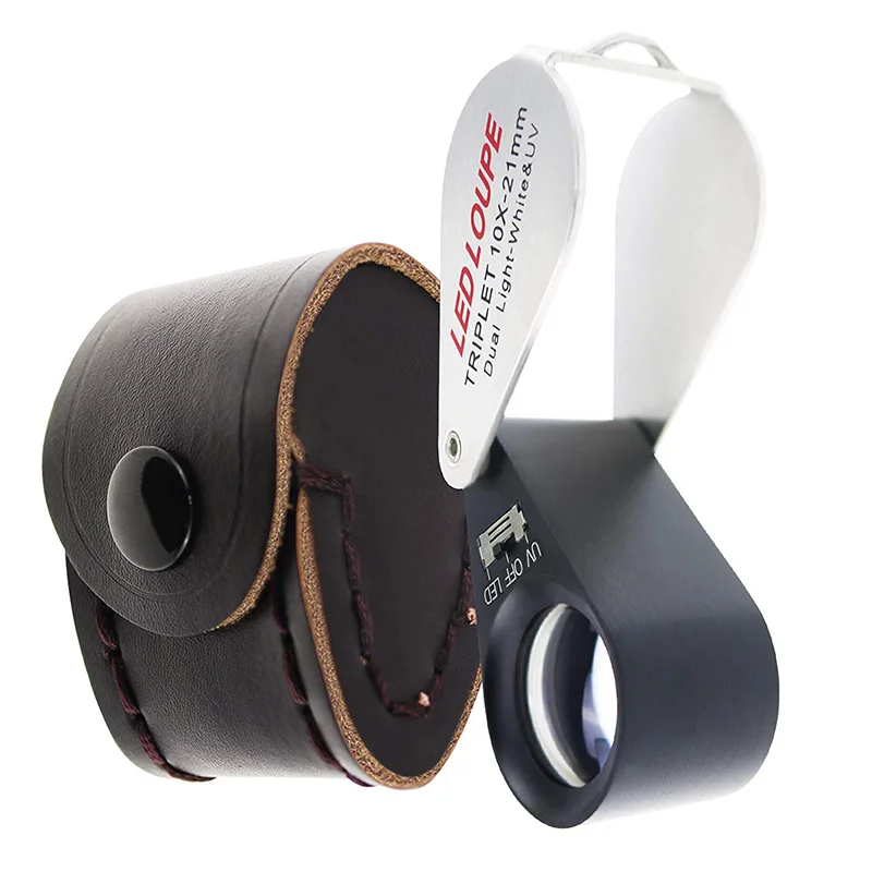 10X увеличение Ювелир Лупа триплетная линза с 6 светодиодный УФ светильник 21 мм для