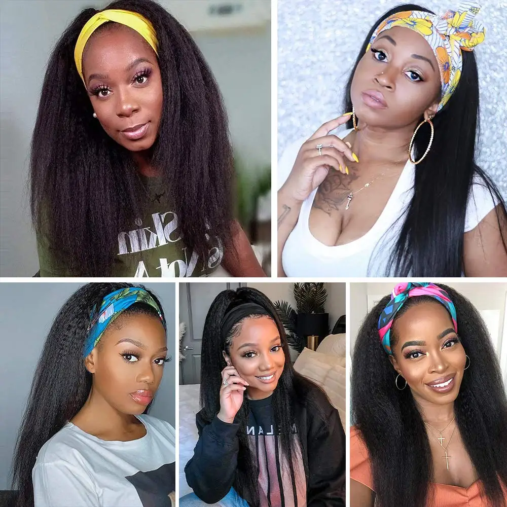 

Yaki Straight Human Hair Headband Wigs for Black Women Human Hair Glueless None Lace Front Wigs Brazilian Remy Hair 150% Density