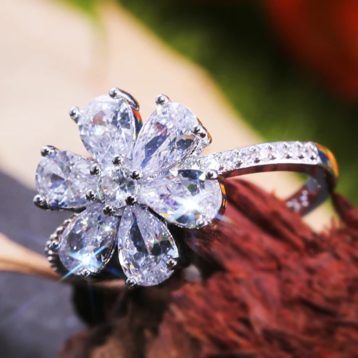 Huitan снежинки цветок кольцо с прозрачным кристаллом кубический циркон закрепка