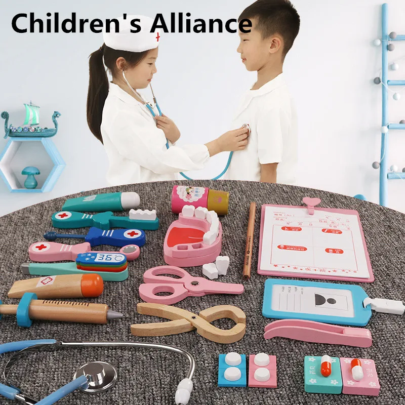 Детский деревянный стоматологический набор имитация семейного врача медсестры