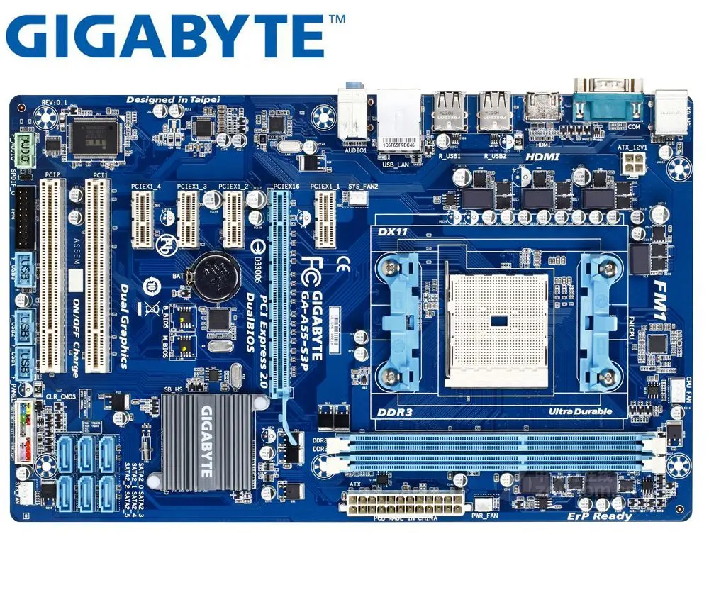 Оригинальная Материнская плата Gigabyte GA-A55-S3P с разъемом FM1 DDR3 A55-S3P USB2.0 32GB SATA II A55 настольная Материнская плата ПК