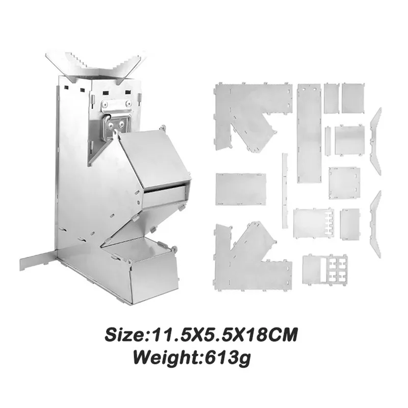 

18x11.5x5.5CM Outdoor Rocket Stove Mini Stainless Steel Folding Lightweight Picnic BBQ Camping Hiking Cooking Burning Wood Stove
