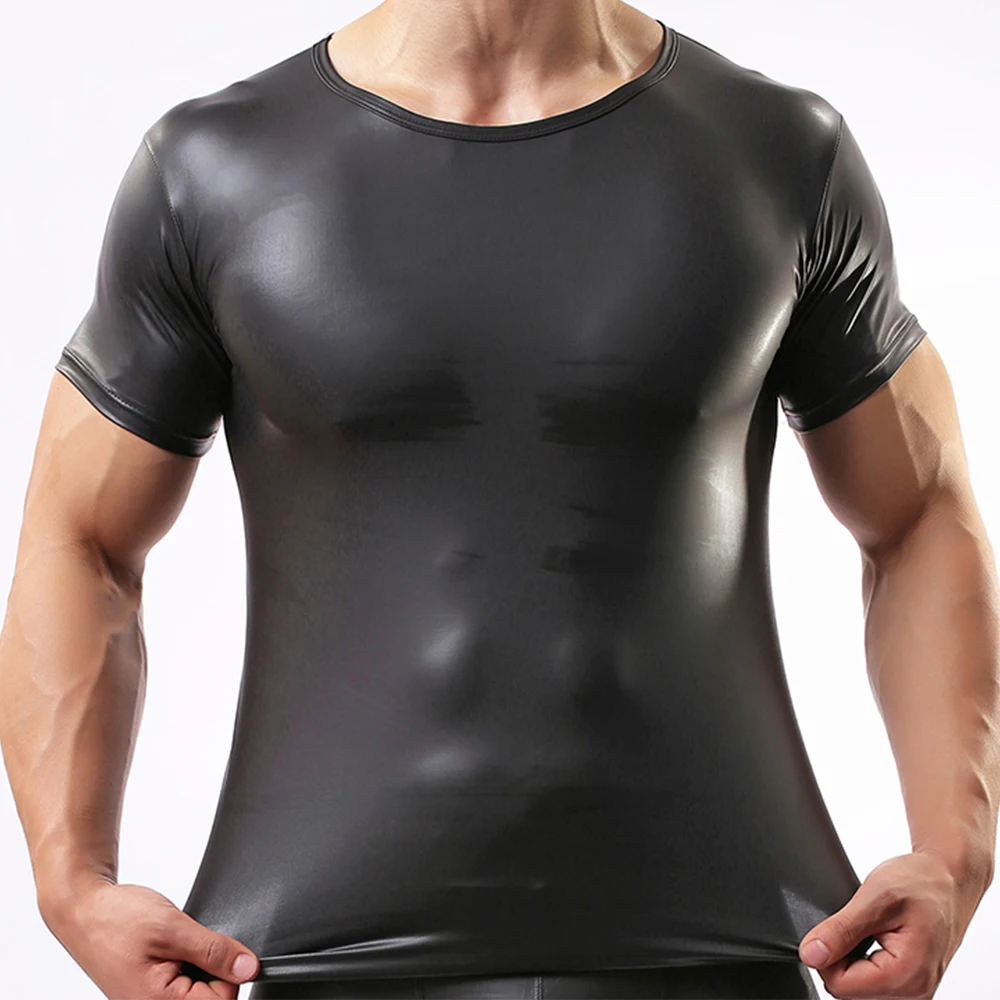 Men T Shirt Black Sexy Fashion Tops Ultrathin Muscle Undershirts Gay Short Sleeve Nylon Fashion Clothing New Sex Clubwearcomfort