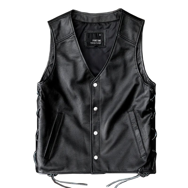 

Mens Skull Embroidery Motorcycle Genuine Leather Vest 100% Natural Cowhide Motor Jacket Black Biker Sleeveless Jackets