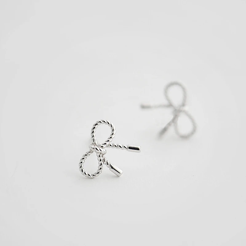  Cute Simple Woven Twist Bow Knot Shape Stud Earrings for Women Pretty Sterling Silver Party Jewelry | Украшения и аксессуары