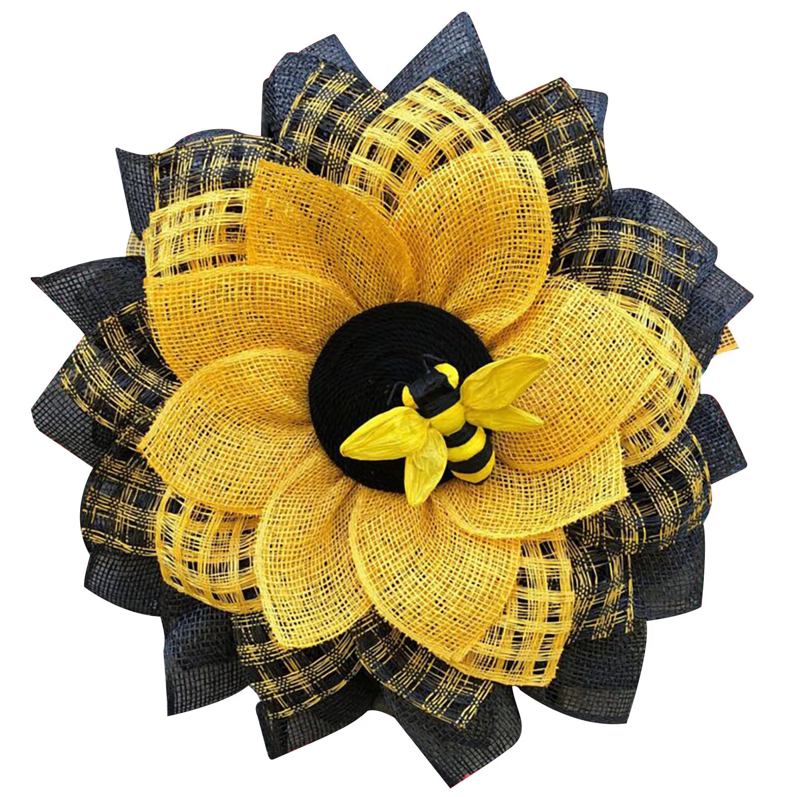 

Bee Day Wreath Farmhouse Artificial Bumblebee Sunflower Wreath for Front Door Window Decor