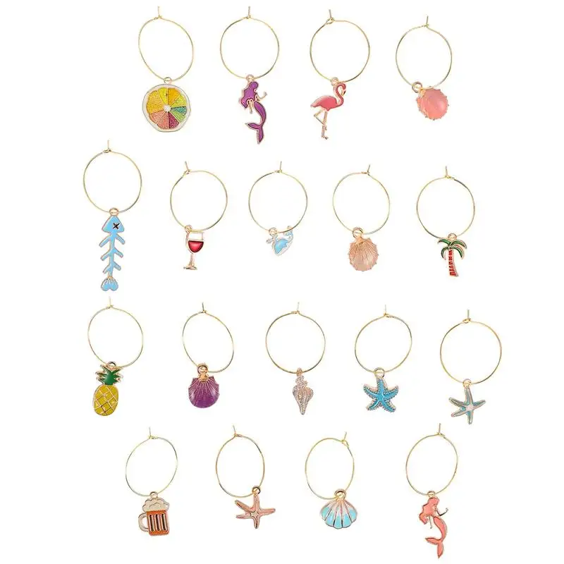 Anillos de dijes para copa de vino de fiesta, 18 piezas, marcadores para bebidas de vidrio, etiquetas (colores surtidos)-1