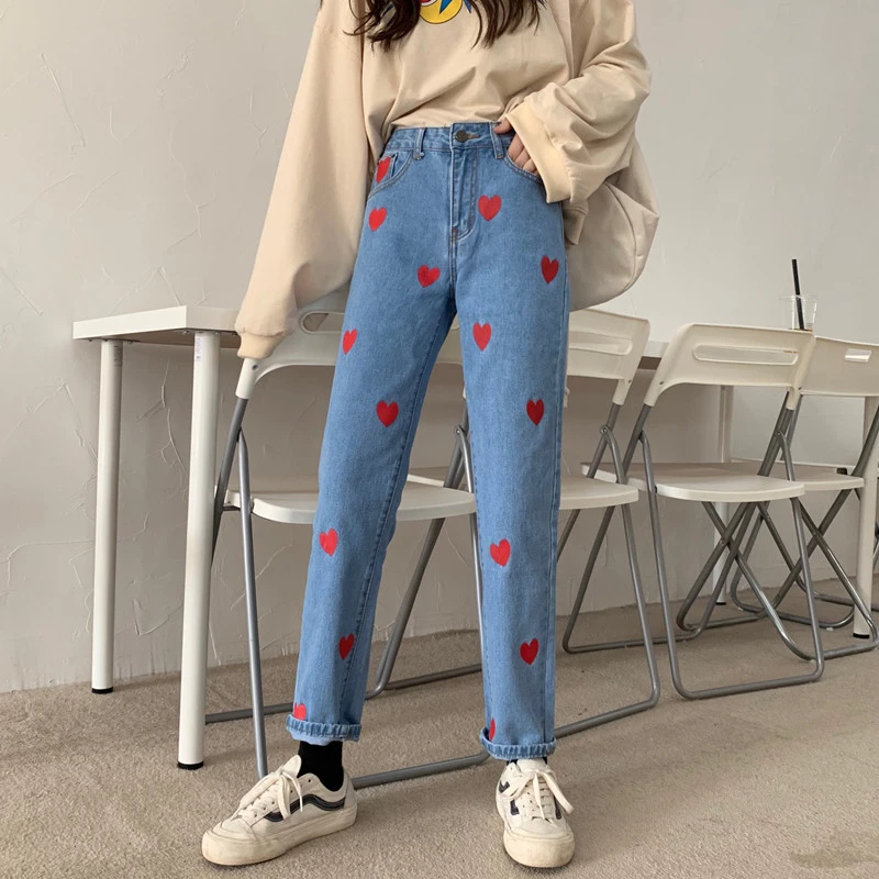 Женские прямые джинсы с высокой талией свободные джинсовые брюки карманами и