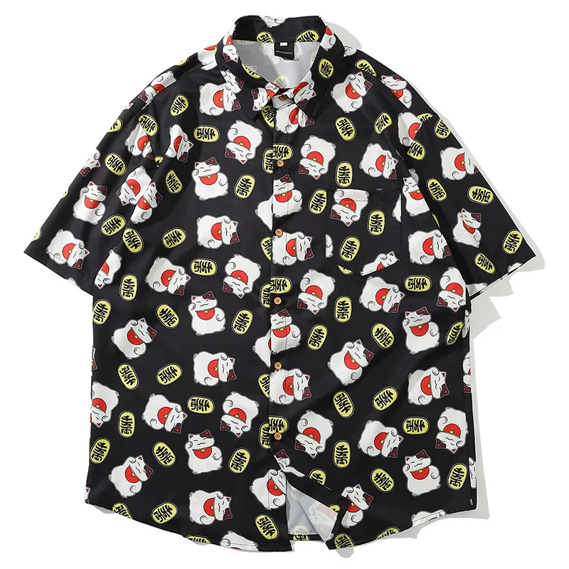 Casual Streetwear Beach Printed Short Sleeve Shirt Men Hip Top Comfortable Hawaii Oversize Fashion Harujuku Couple Shirts MCS126