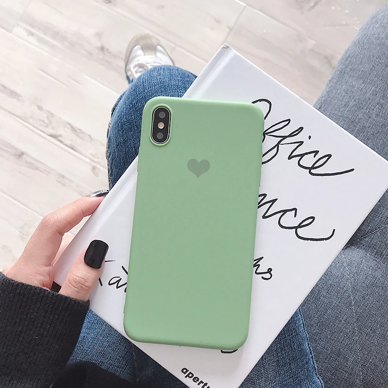VZD простой сплошной I Love U iphone 11 Pro X 7 Чехол для iphone Xs Max Xr женский анти-осень телефон 6S Tpu мягкий чехол 8 7plus задняя крышка - Цвет: M Green little love