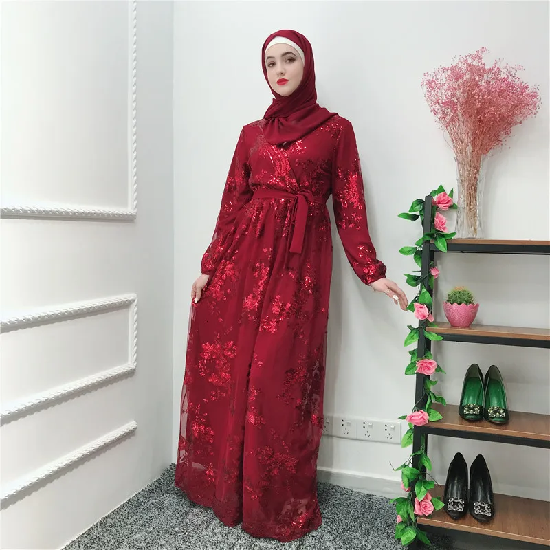 Роскошное мусульманское кружевное платье с вышивкой Bronzing Abaya кардиган KimonoLong