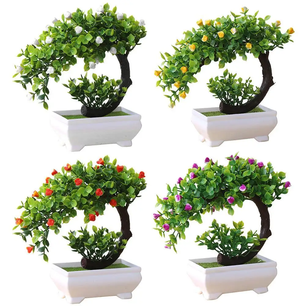 

Artificial Plant Bonsai Rose Flowers Simulation Green Potted Home Garden Party Hotel Decor Indoor Desktop Decoration Wholesale