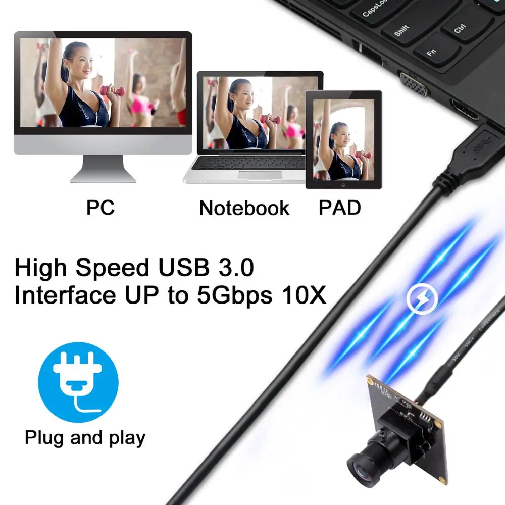 Камера 2 Мп без искажений USB3.0 IMX291 высокая fps 50 кадров в секунду 1920*1080 UVC plug play
