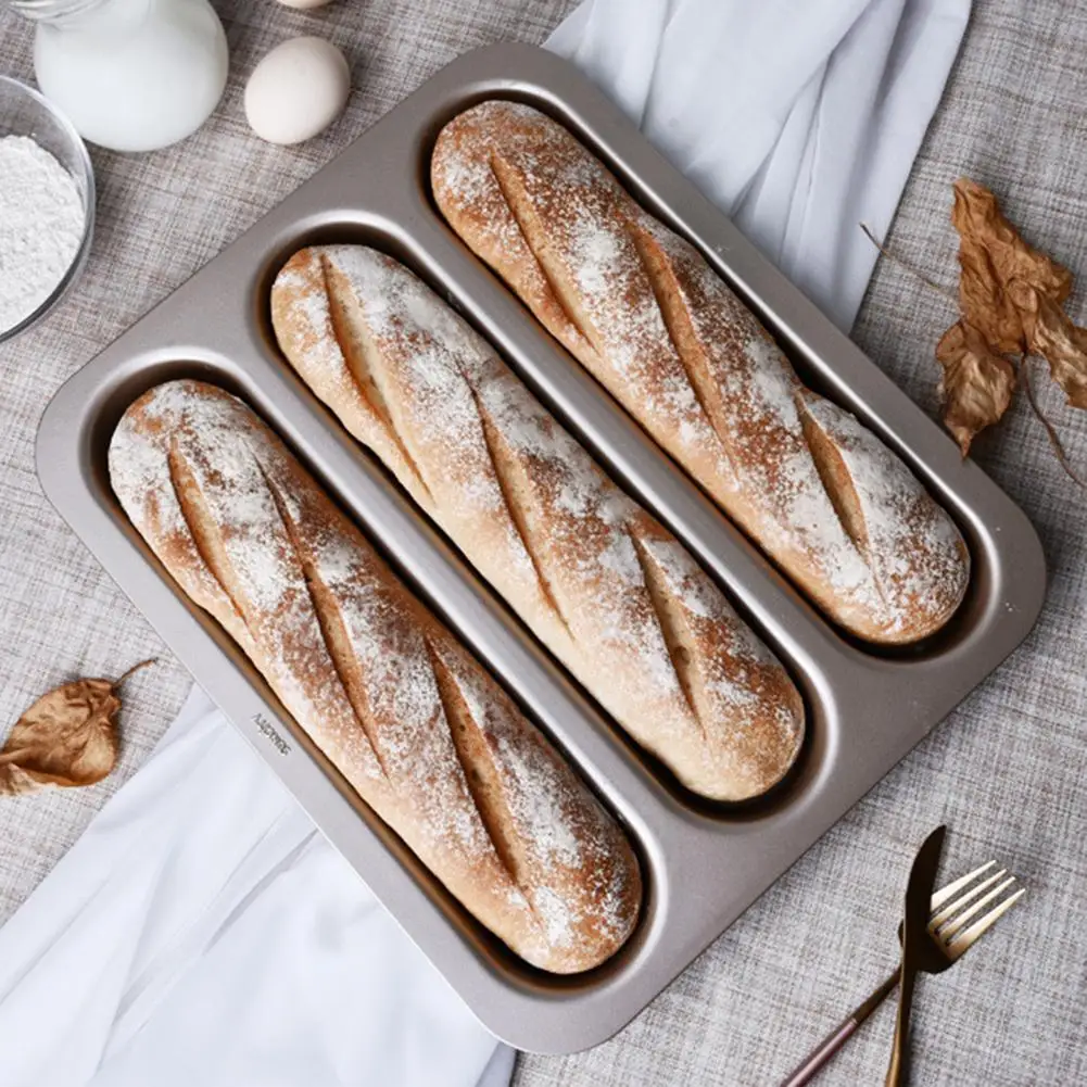

Антипригарная форма для французского хлеба из углеродистой стали, 3 канала, лоток для багета, кухонный инструмент для выпечки «сделай сам»