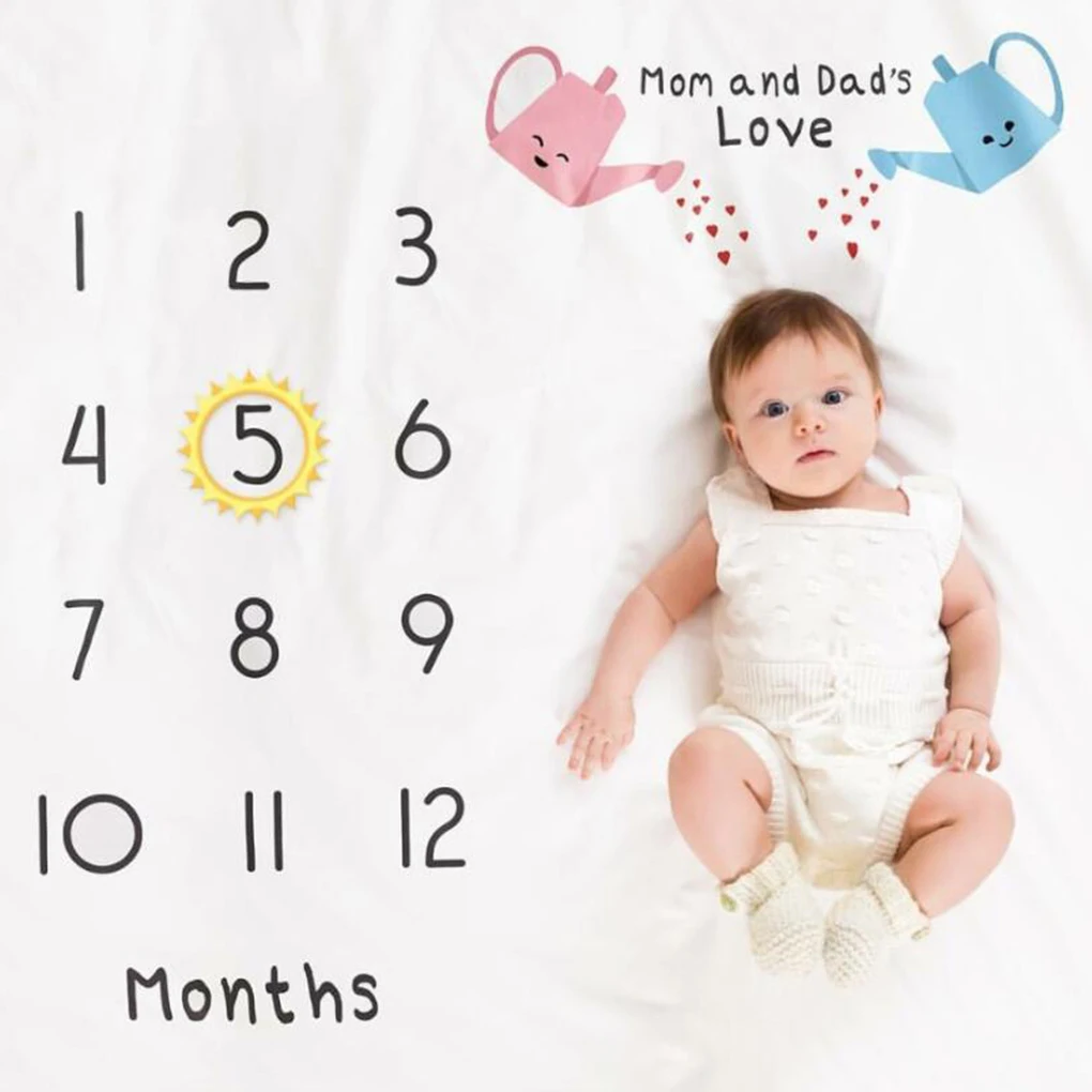 

Newborn Baby Monthly Growth Milestone Blanket Cartoon Infant Photo Props Background Blankets Mat Photography Prop