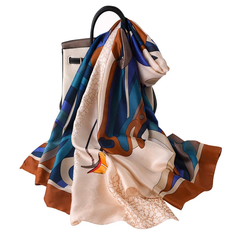 

2021 Fashion Silk Scarf Pashmina Shawls and Wraps Design Printed Lady Foulard Beach Stoles Hijab Scarves Long Bufanda