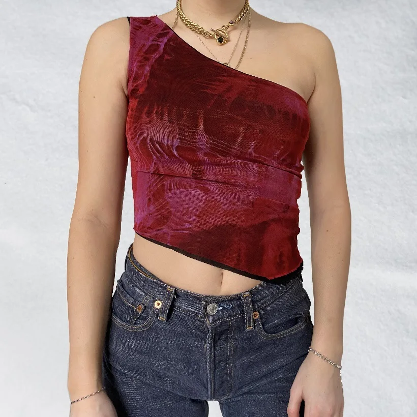 

DEWADBOW Harajuku Vintage Crop Tops One Shoulder Asymmetric Hem Corset Tank Women Summer Y2K 18 Style Aesthetic Print Camis Vest