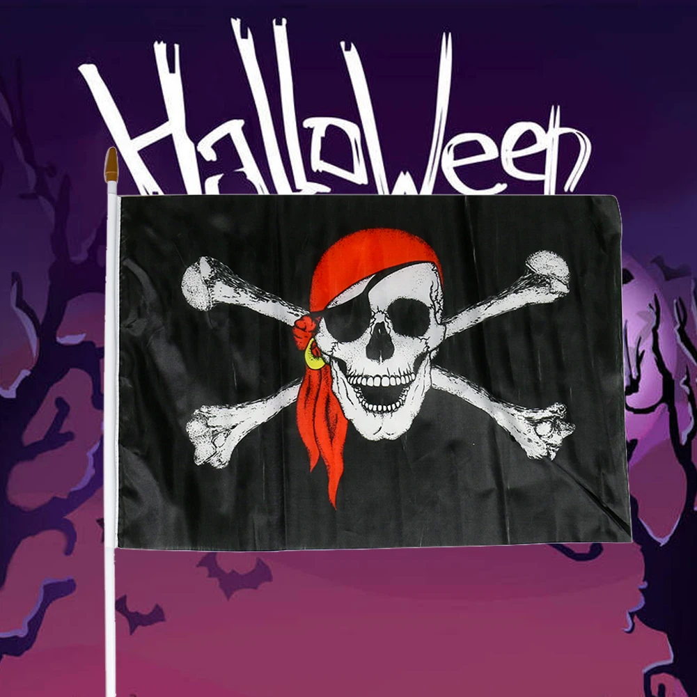 Halloween Scene Decoration Props Personalized Flags Oversized Hanging Bunting Red Bandana Pirate Skull with Flagpole | Дом и сад