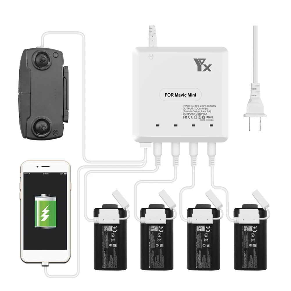 Зарядное устройство USB порт 6 в 1 портативный Дрон батарея зарядное