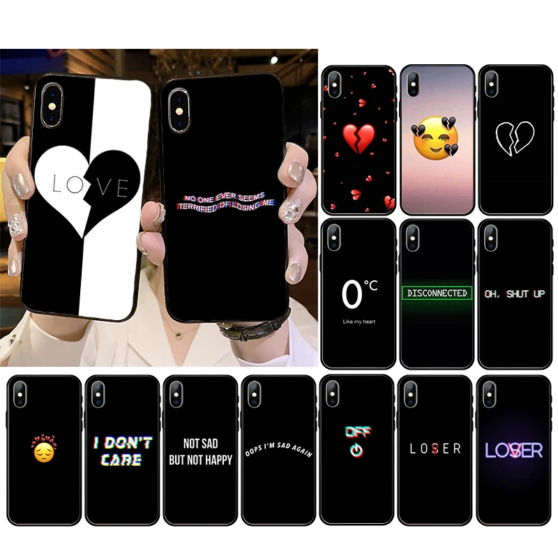 

Sad Depression Black Word Heart broken Phone Case for iphone 13 12 11 Pro Max Case For iPhone XS MAX X XR SE2 8 7 Plus
