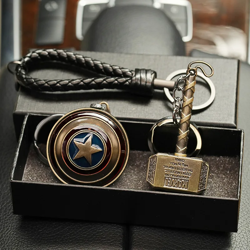 2pcs/set Marvels Action Figure Toy Thor Harmer Captain America Shield Keychains Super Hero Avengers Endgame Car Key Pendant Gift | Игрушки и