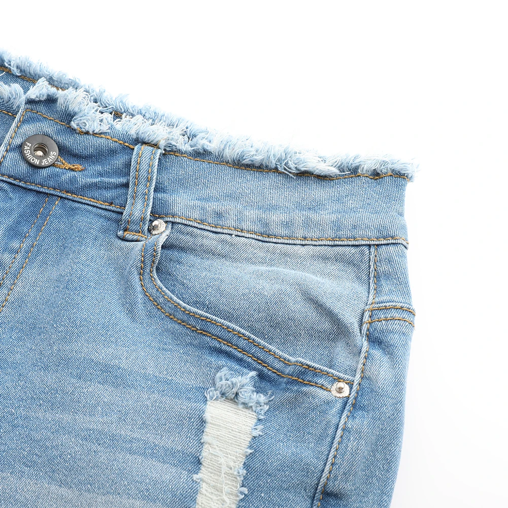 Женские рваные джинсовые шорты тянущиеся Мини со средней посадкой и