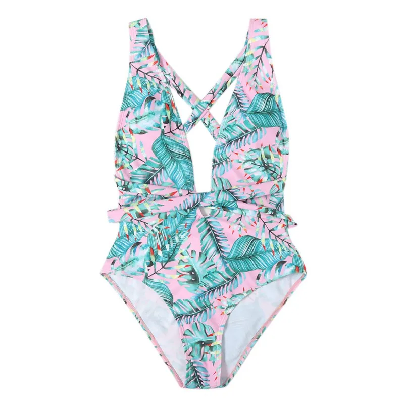 

Летние Слитные купальники с глубоким v-образным вырезом, женские сексуальные бикини, бандаж с принтом, градиент, галстук, купальники бикини ...