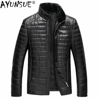 ayunsue mens leather jacket autumn winter duck down sheepskin coat male real mink fur collar plus size 6xl jacket gyg13104 lwl