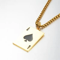 hip hop playing cards pendants necklaces for women men gold silver color stainless steel enamel necklace fashion jewelry