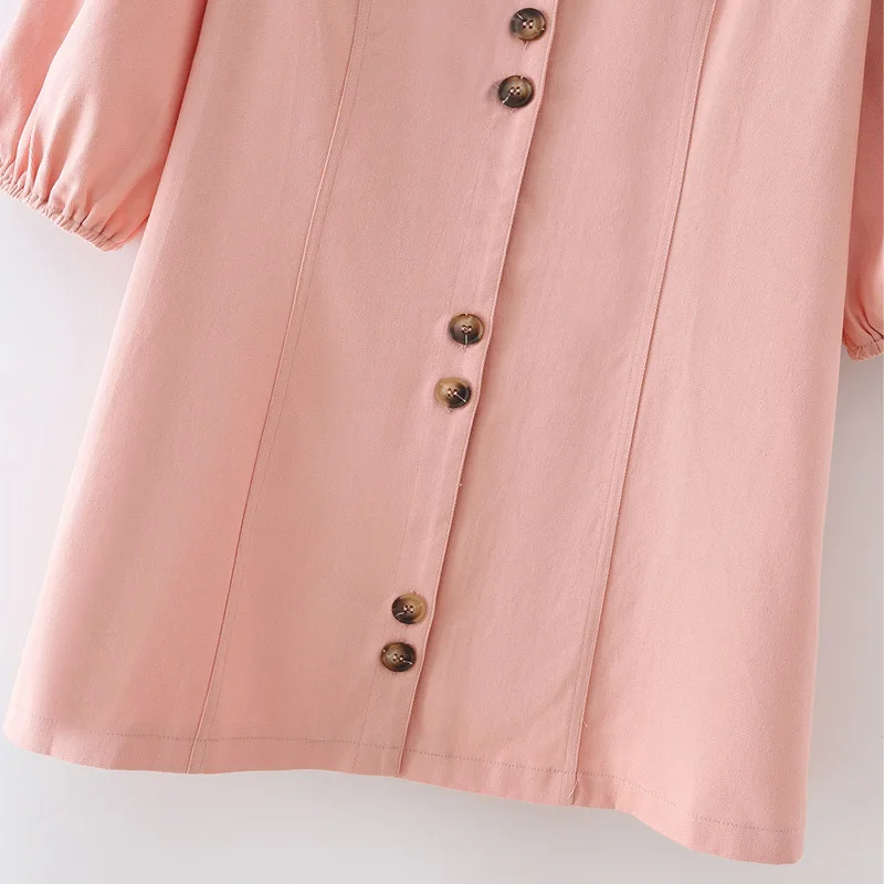 

Zoulv 2021 Spring and Summer Short-sleeved Single-breasted Dress Women's Casual Solid Color V-neck Dresses Women