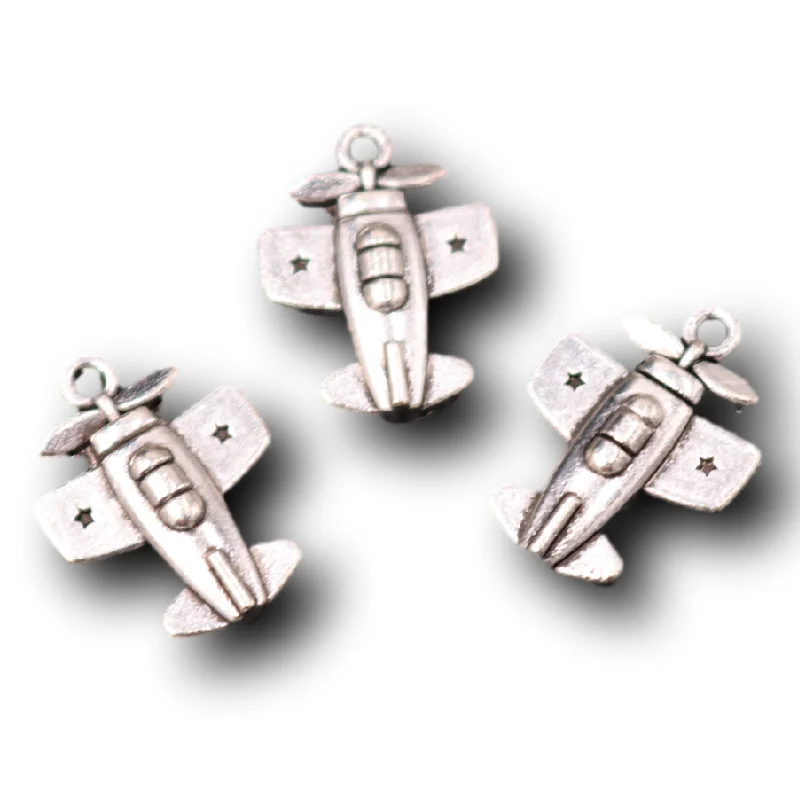 30 штук серебряных покрытых миниатюрных трехмерных подвесок в форме самолета с пропеллером, ретро-ожерелье, серьги, металлические аксессуары, чармы для ювелирных изделий, рукоделия.