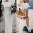 Женское свадебное платье с открытой спиной, однотонное белое элегантное платье невесты с рукавами-крылышками и длинным разрезом сзади, платье невесты на заказ