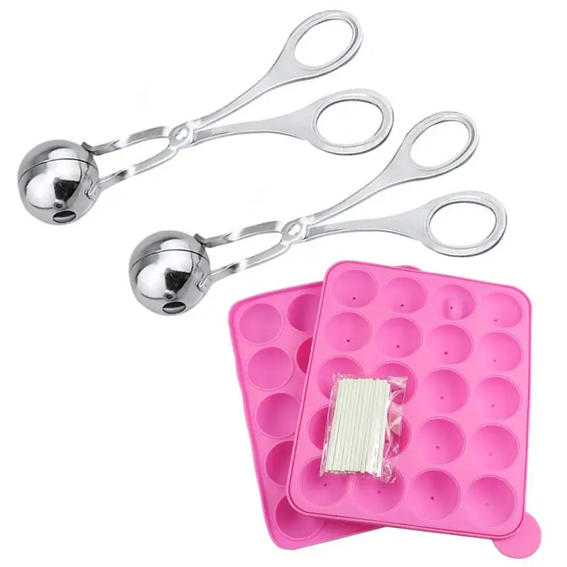 

2PCS Round Meatball Maker Stainless Steel Meat Baller With Lollipop Mold & 20 Sticks Creative Kitchen Tools Home DIY Accessories
