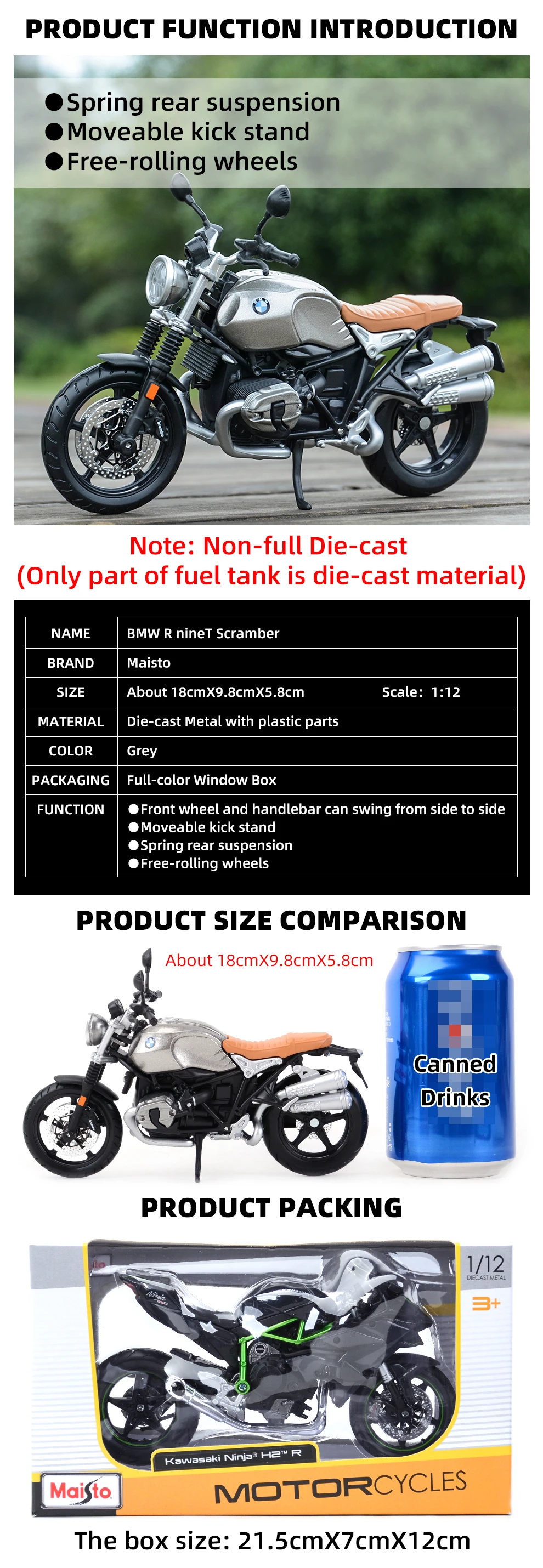 Maisto 1:12 R nineT Scermber R1200GS Ninja H2R 1199 1290 Super Duke R S1000RR Z900RS YZF-R1 литой под давлением сплав модель мотоцикла Игрушка