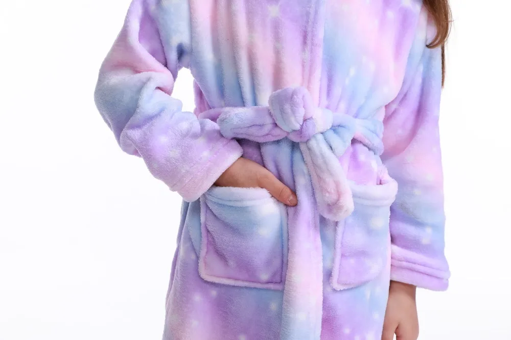 Kids Unicorn Bath Robes Winter Children's Bathrobe Kigurumi Animal Flannel Sleepwear For Big Boys Girls Pyjamas Nightgown