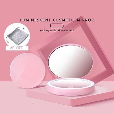 pink without box Светодиодный светильник Xiaomi Youpin карманное зеркало для зарядки с небольшой Складная сетка красное косметическое зеркало флип-свет небольшое круглое зеркало - Цвет: pink without box