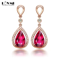 luxury rose gold earrings water drop crystal ruby gemstone women drop earrings for wedding engagement party gifts female jewelry