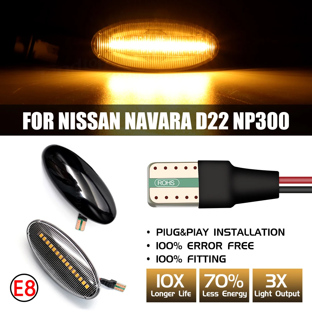For Nissan Navara D22 NP300 1998-05 Datsun Frontier Fiera PickUp Terrano Skystar Dynamic LED Side Marker Lamp Turn Signal Light