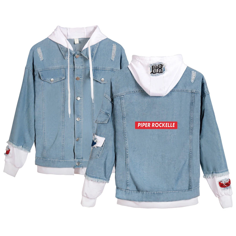 

2020 Piper Rockelle Merch Denim Jean Stitching Jacket Coat Harajuku jeans Piper Rockelle hoodies For Men/Women Streetwear