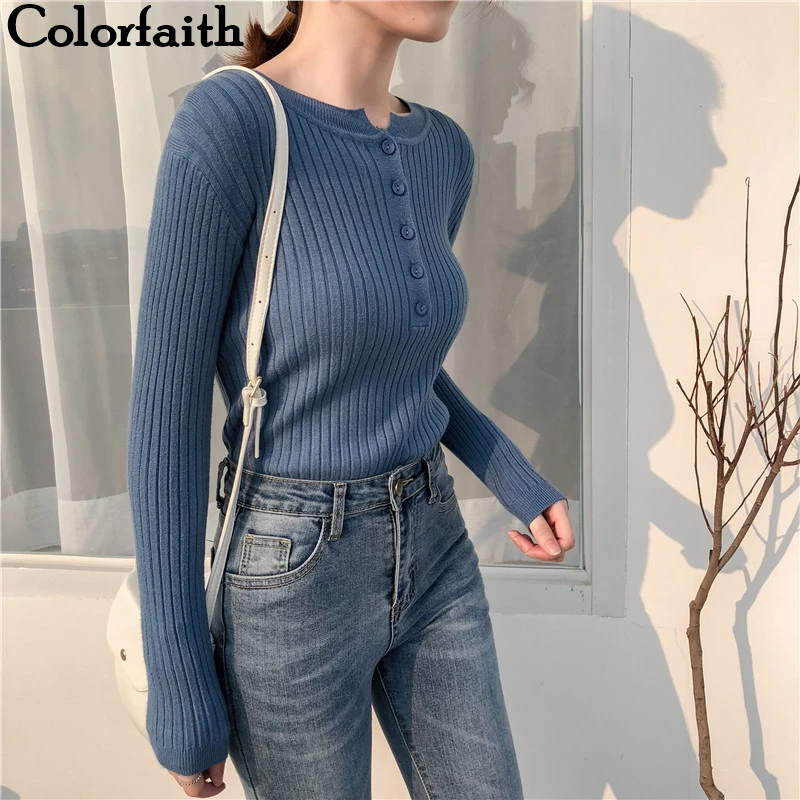 Женский свитер-пуловер Colorfaith, модные, сексуальные и элегантные вязаные топы на сезон осень-зима, весна,, SW9065