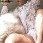 Новинка 2022, мужская рубашка с длинным рукавом, красивая Прозрачная кружевная блузка в европейском и американском стиле с цветочным принтом