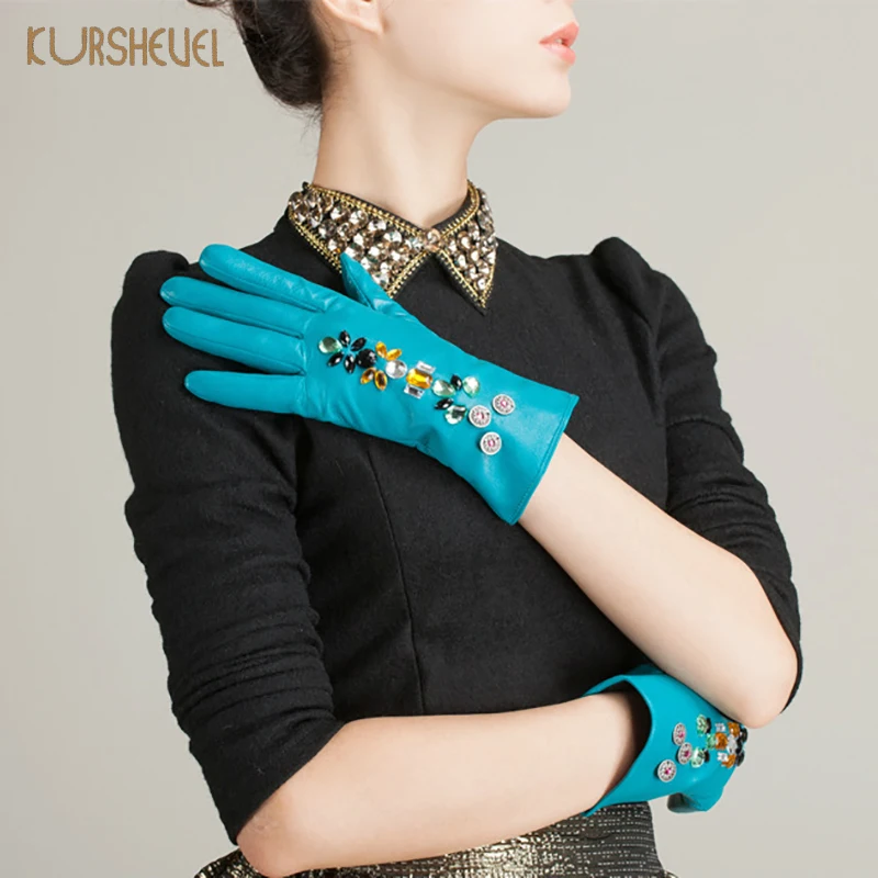 Зимние женские перчатки из натуральной кожи модные мягкие теплые кожаные для