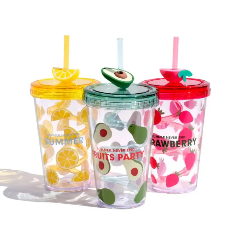 

Avocado Cup, Lemonade Cup And Straw Lid Plastic Reusable Coffee Cup Christmas Gift Home Drinking Utensils Straw Cup 480ML