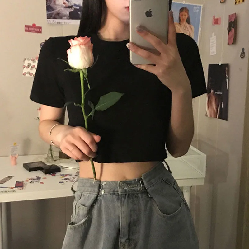 

Футболка INS с коротким рукавом и принтом, женская модная облегающая футболка с высокой талией в Корейском стиле, лето