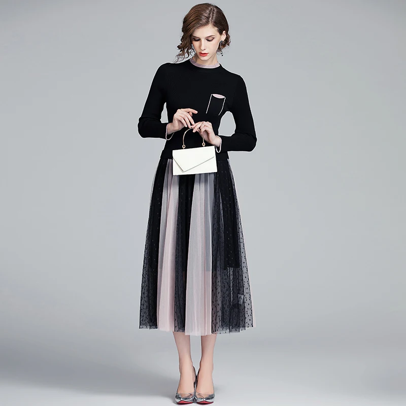 

DROWYD Vintage Pleated Black Midi Dress Queen 2019 Casual Women Fashion Girls Boho Mesh O-neck Dress Club Party Dresses Vestidos