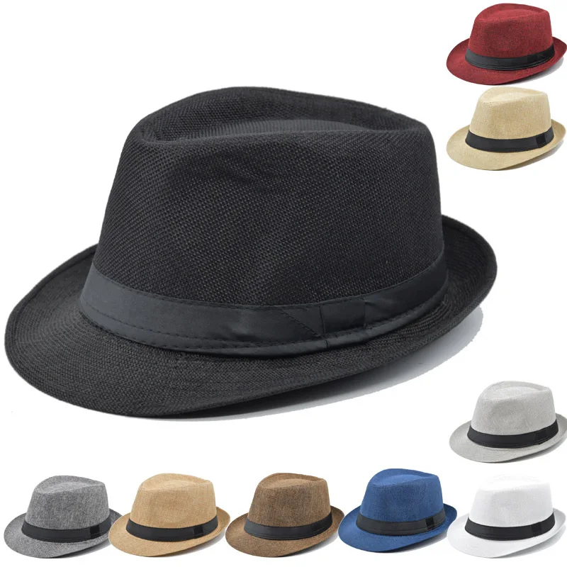 Linen Men's and Women's Fedora Hat Korean Style British Bowler Hat Linen Top Hat Casual Sun-Proof Four Seasons Ventilation Cap