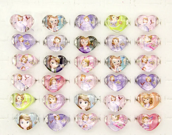 

12pcs/lot Sofia Princess Birthday Party Favors Rings Acrylic Crystal Kids Girls Finger Rings Baby Party Decor Gifts Supplies