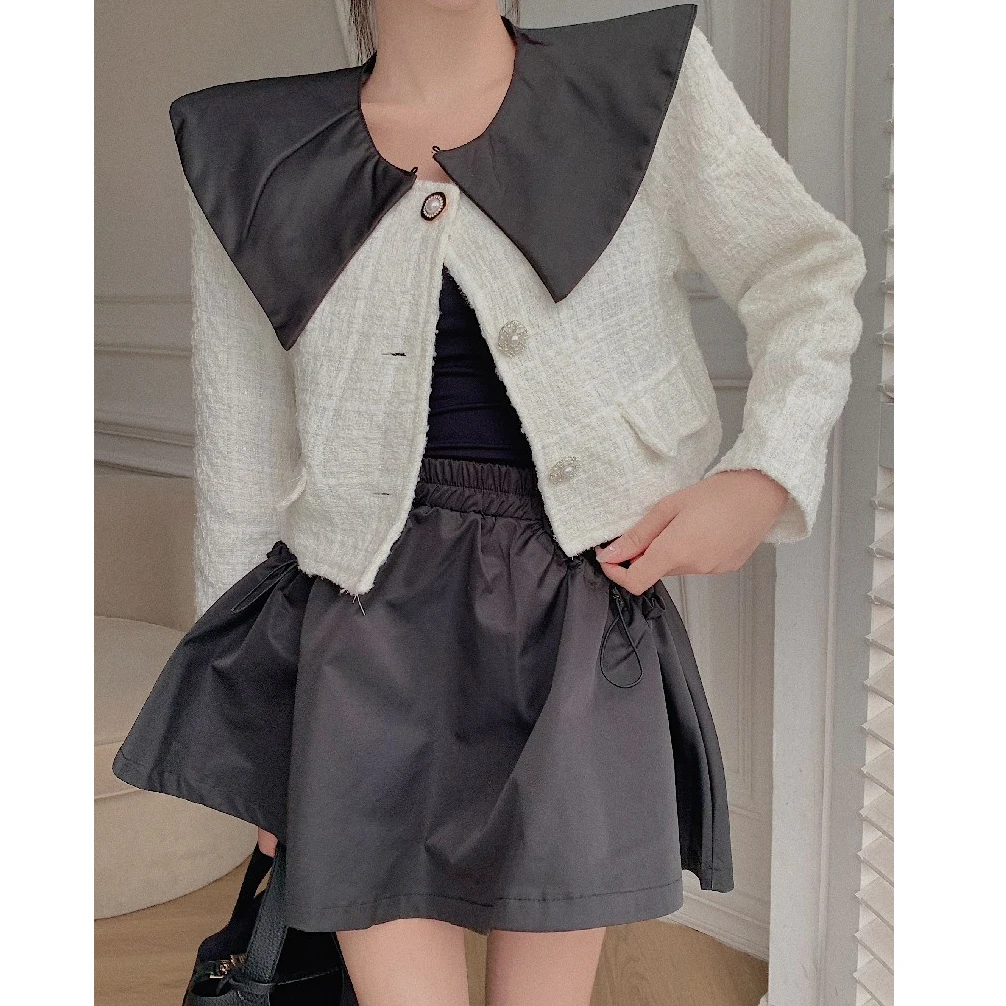 

Make firm offers little sweet wind coat tweed coat against the wardrobe malfunction bust skirt of tall waist A word two-piece wo