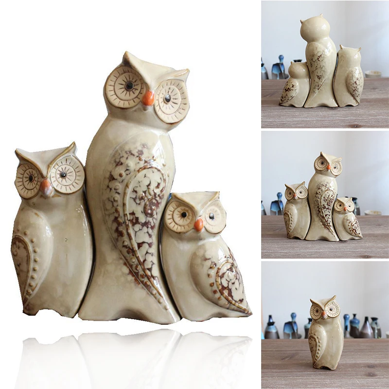 

Shelf Statue Set Of 3 Ceramic Owl Figurine Ornament Decorative Compact Bar Store Decoration For Home Office Home Decor