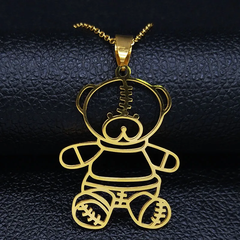 2019 ожерелье с медведем из нержавеющей стали для детей Золотая цепочка ювелирное